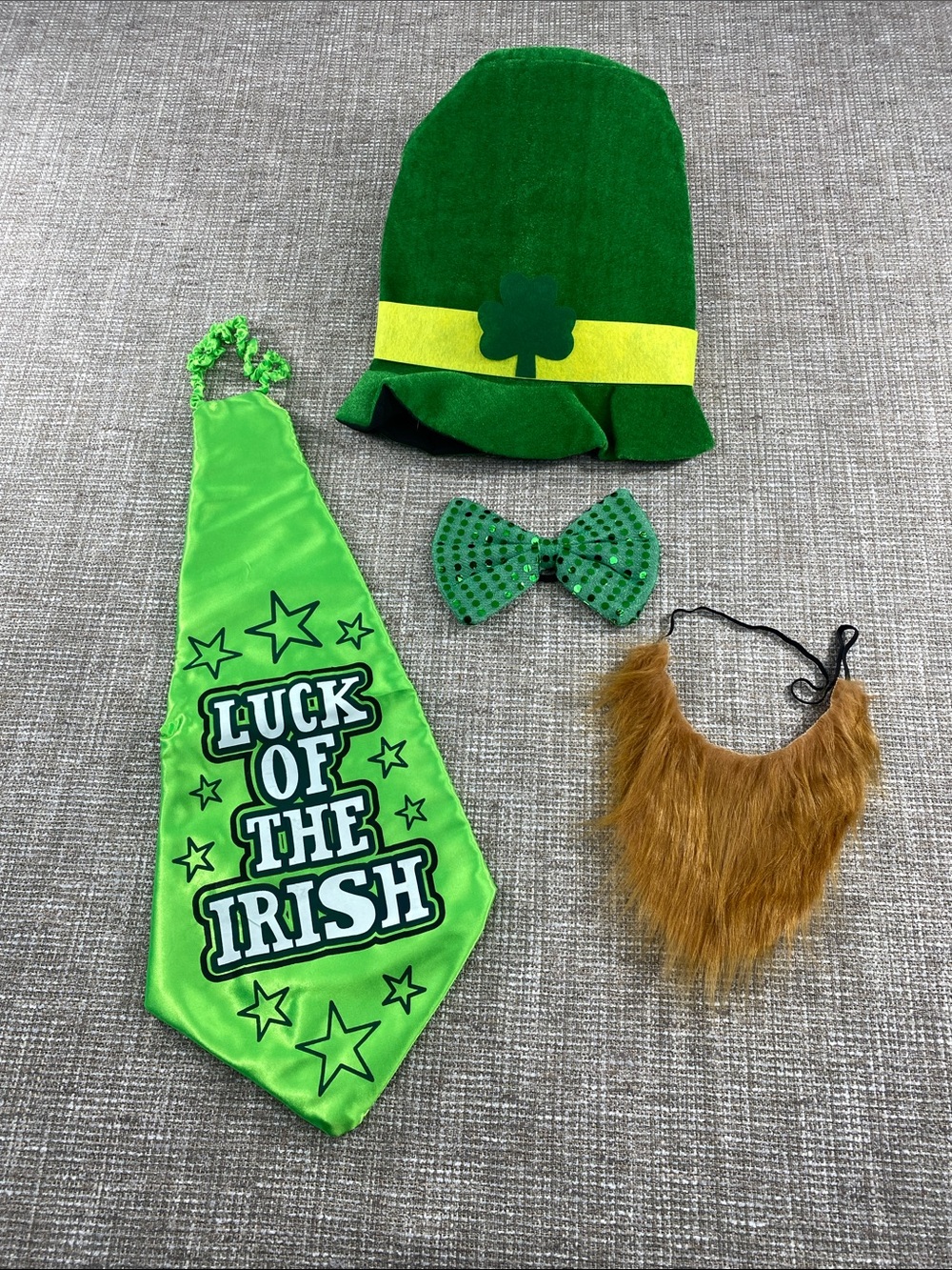 St. Patrick's Day Accessory Set - Green Hat, Bow, tie & Beard